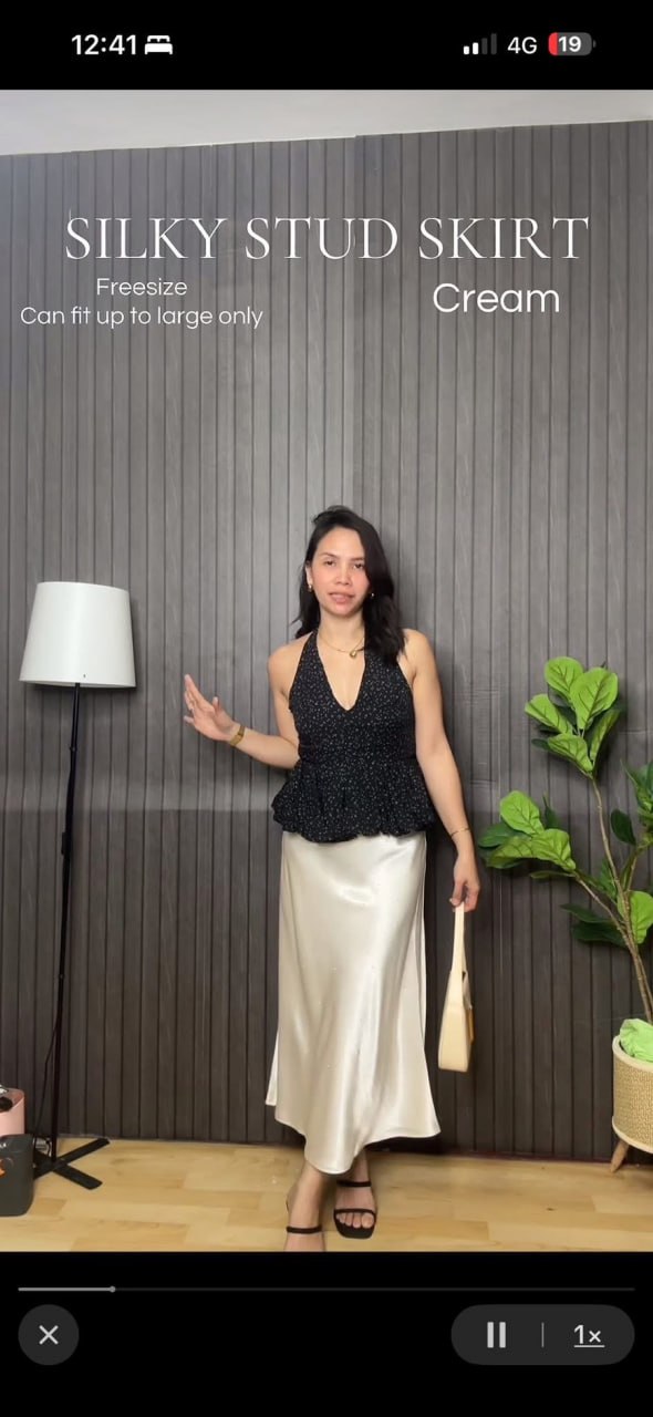 Silky Stud Skirt — Cream